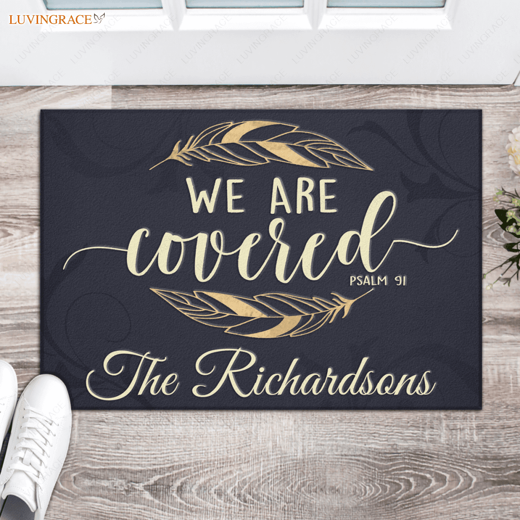 Feathers We Are Covered Psalm 91 Personalized Doormat