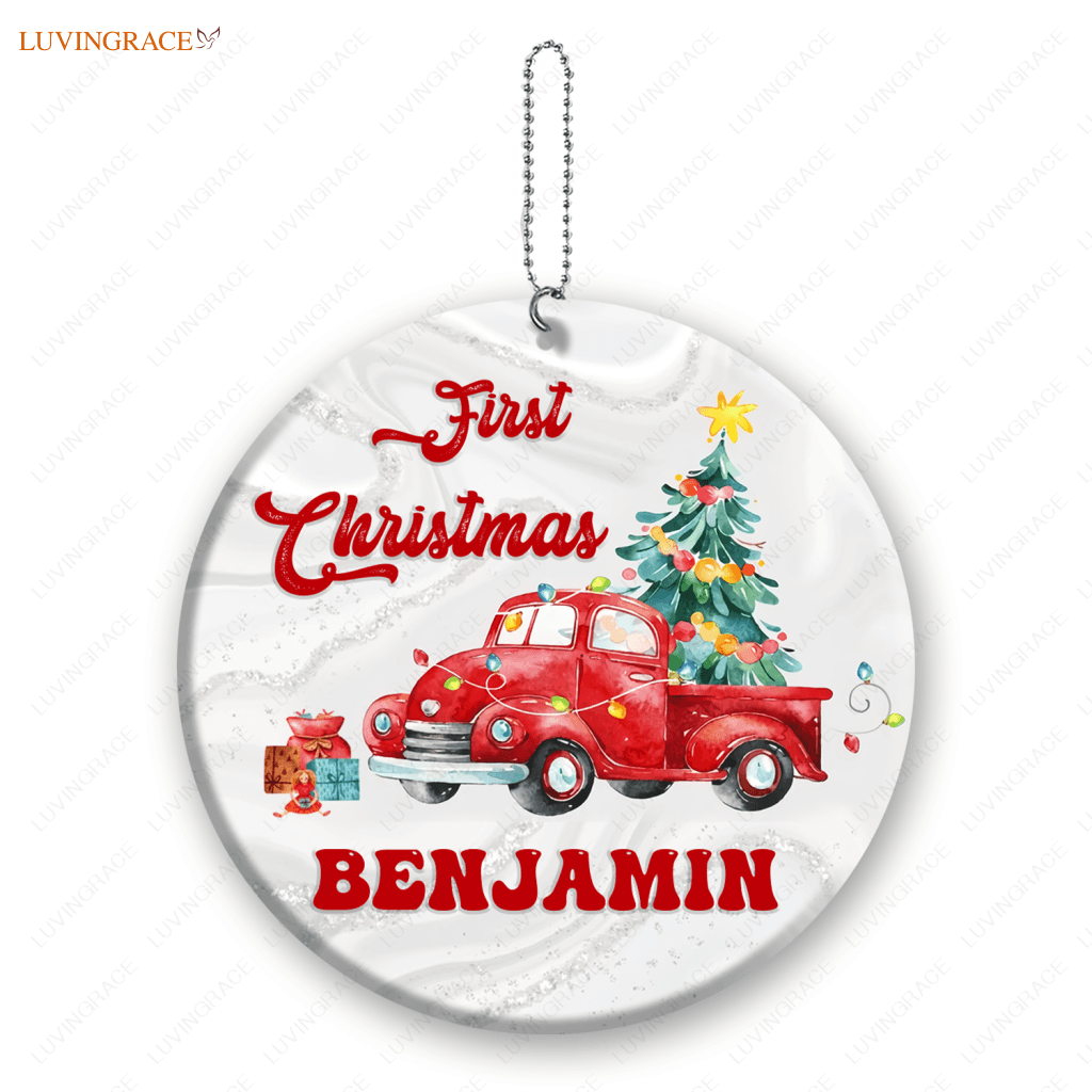 First Christmas Baby Car Pine Gifts Personalized Ornament Ceramic
