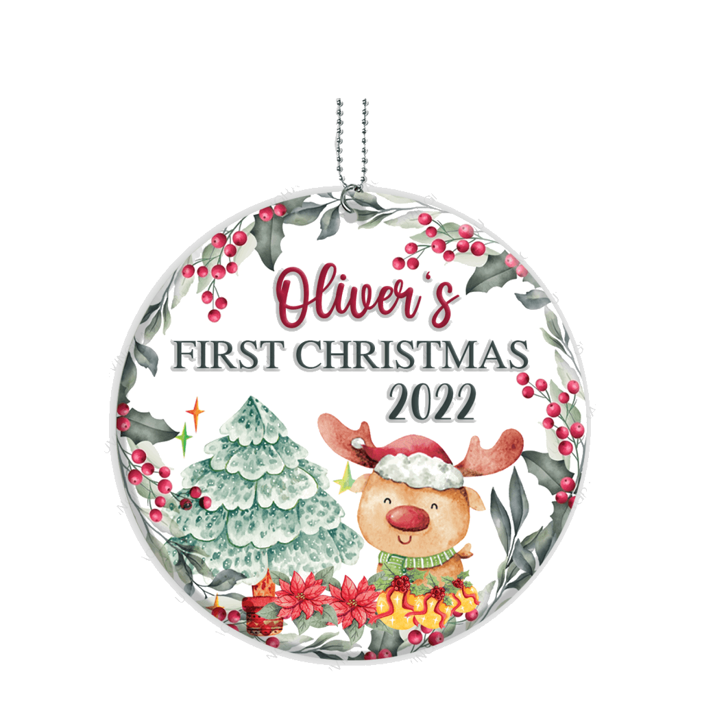 First Christmas Lovely Reindeer Pine Floral Personalized Ornament