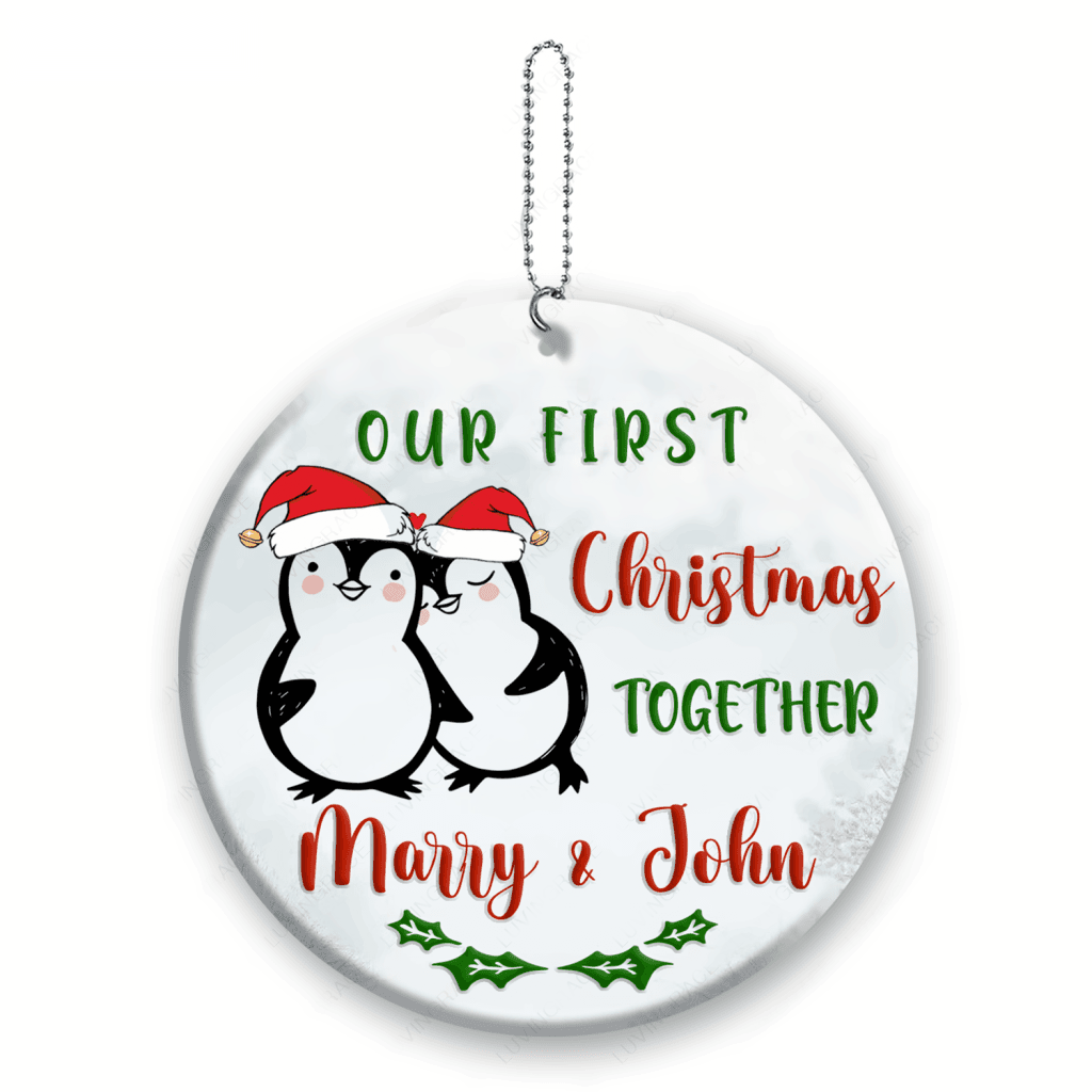 First Christmas Penguin Couple Personalized Ornament