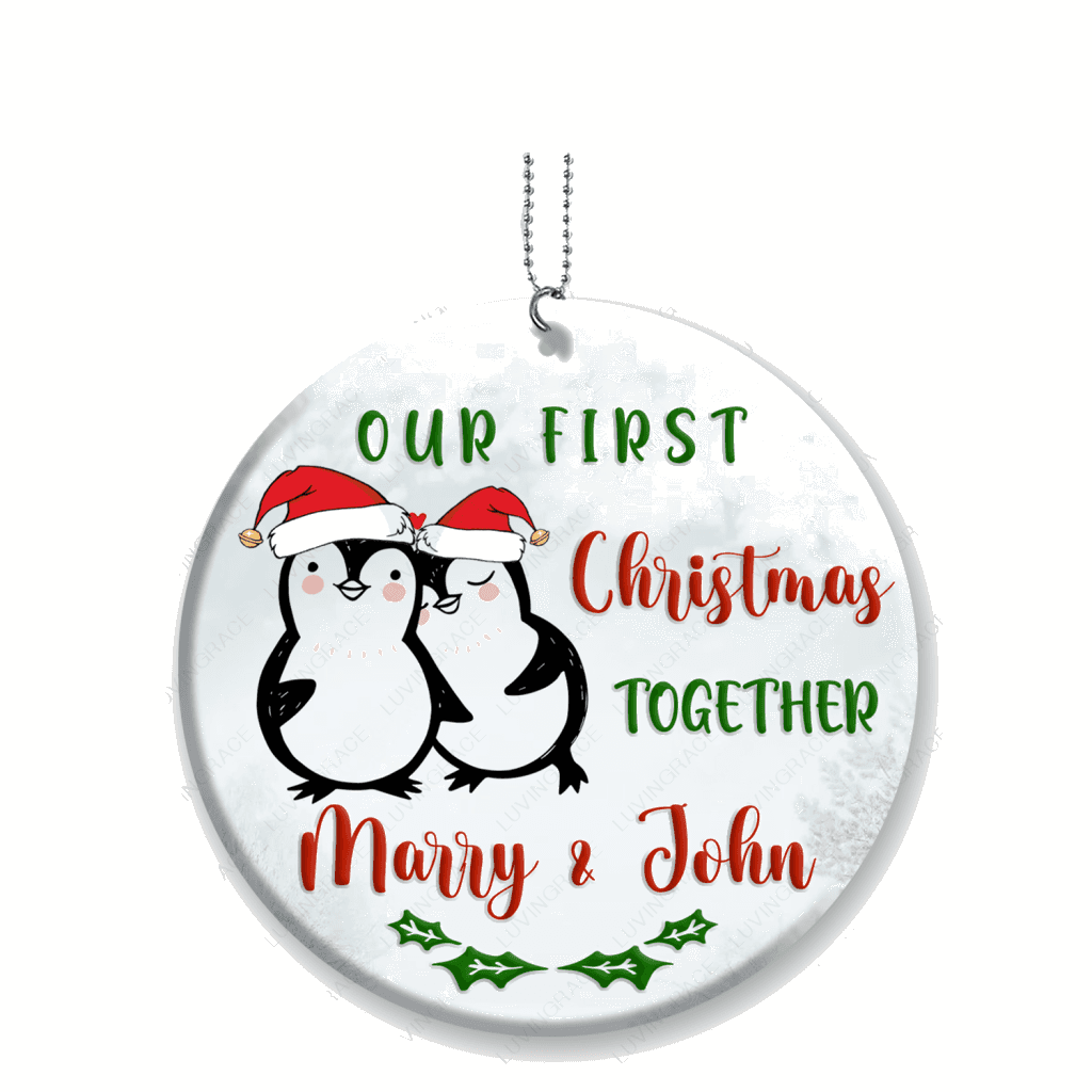First Christmas Penguin Couple Personalized Ornament
