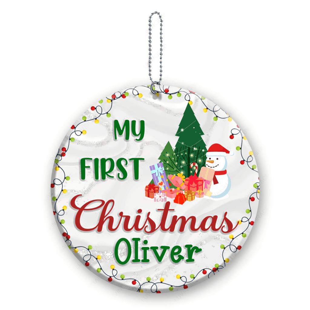First Christmas Snowman Pine And Gifts Personalized Ornament