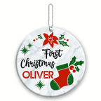 First Christmas Sock Poinsettia Floral Personalized Ornament