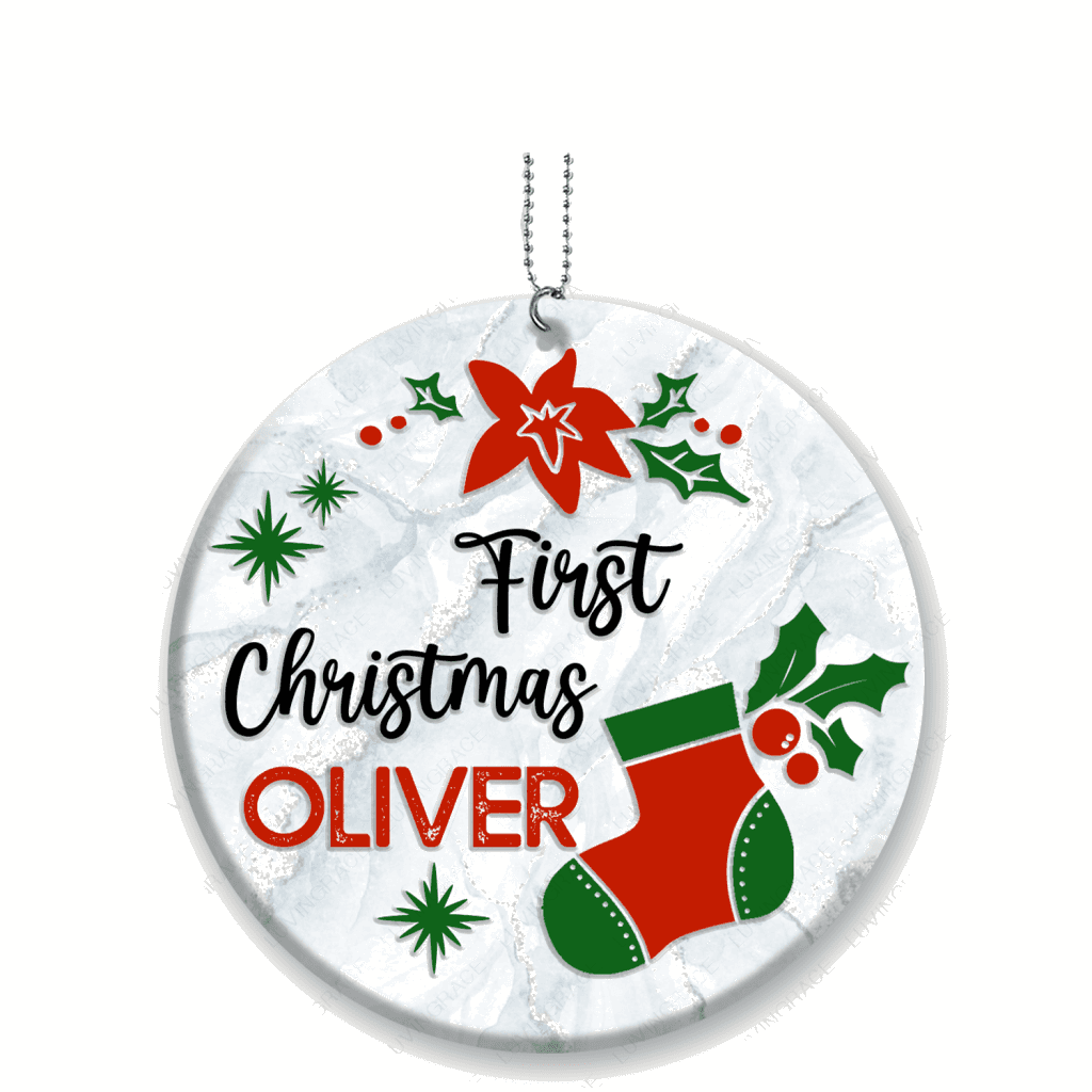 First Christmas Sock Poinsettia Floral Personalized Ornament