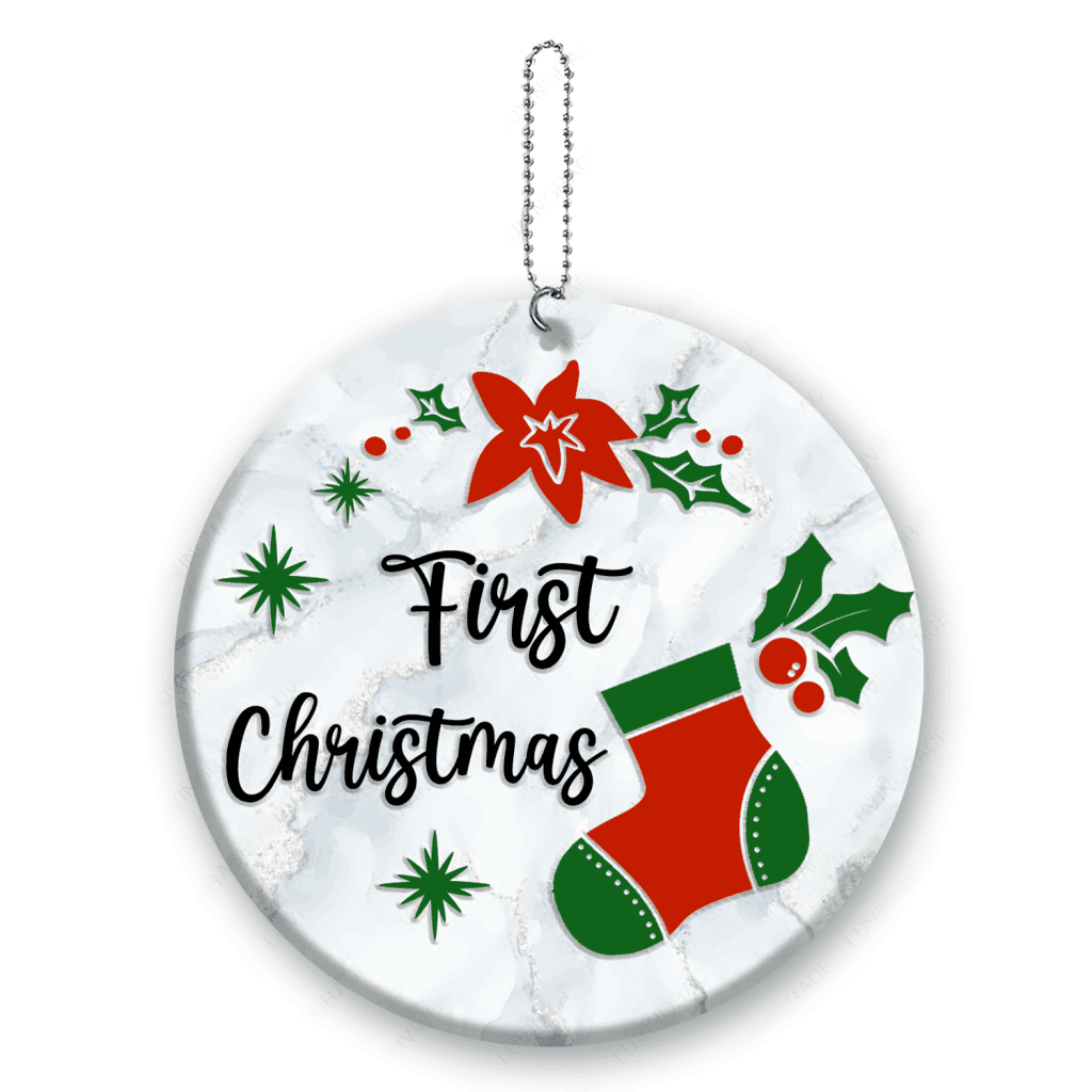 First Christmas Sock Poinsettia Floral Personalized Ornament