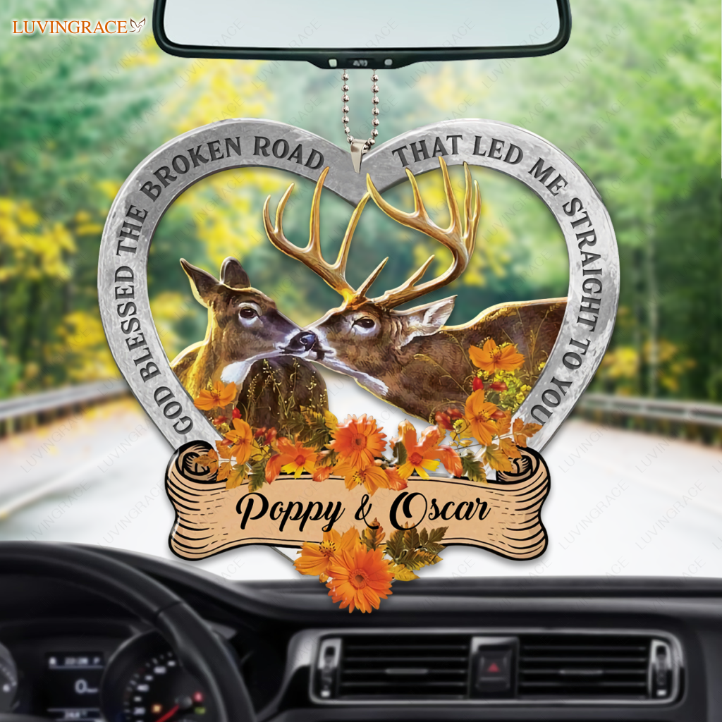 Floral Couple Deer God Blessed Personalized Ornament