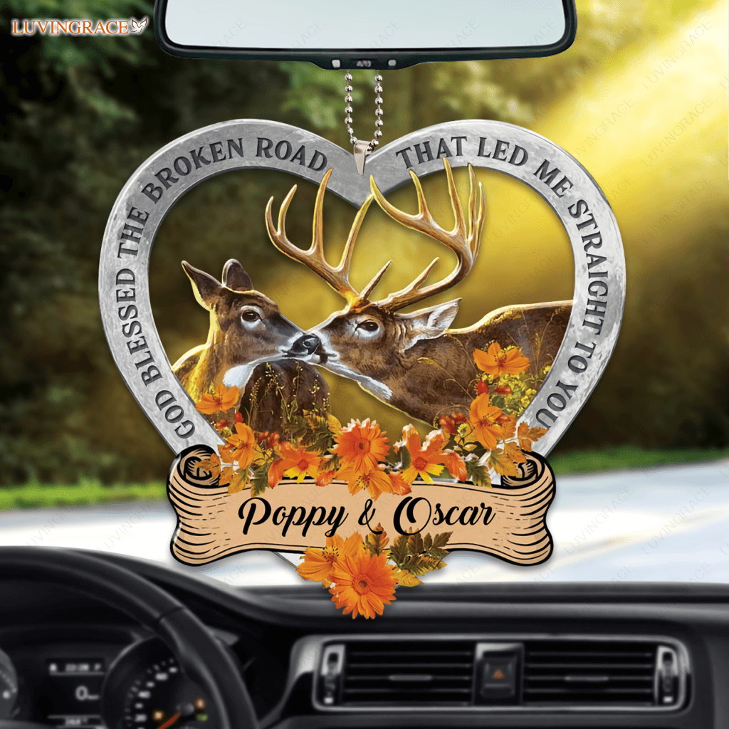 Floral Couple Deer God Blessed Personalized Ornament