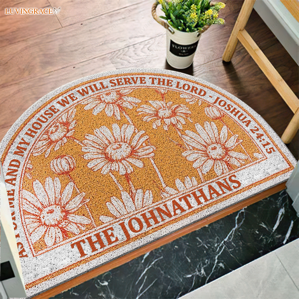 Floral Flowers Serve The Lord Personalized Shaped Doormat
