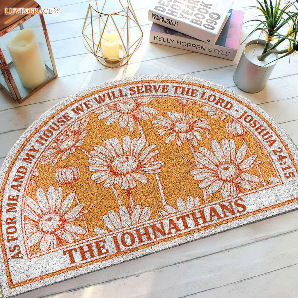 Floral Flowers Serve The Lord Personalized Shaped Doormat