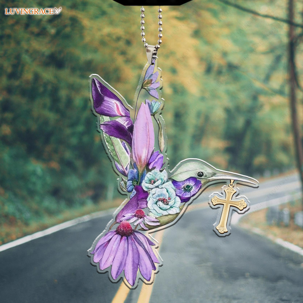 Floral Hummingbird Cross Ornament