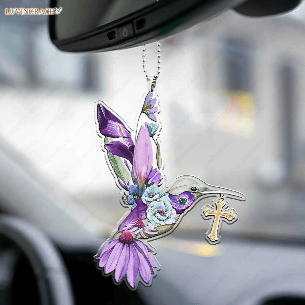 Floral Hummingbird Cross Ornament