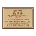 Floral Monogram Crest Pastel Serve The Lord Personalized Doormat