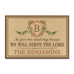 Floral Monogram Crest Pastel Serve The Lord Personalized Doormat