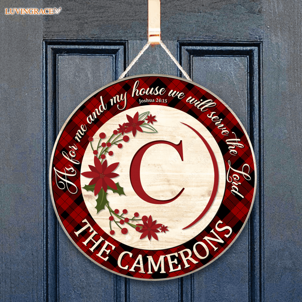 Floral Personalized Christmas Circle Sign Wood