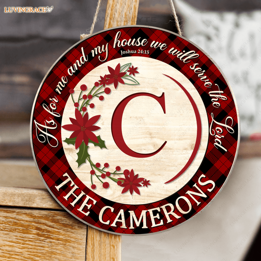 Floral Personalized Christmas Circle Sign Wood