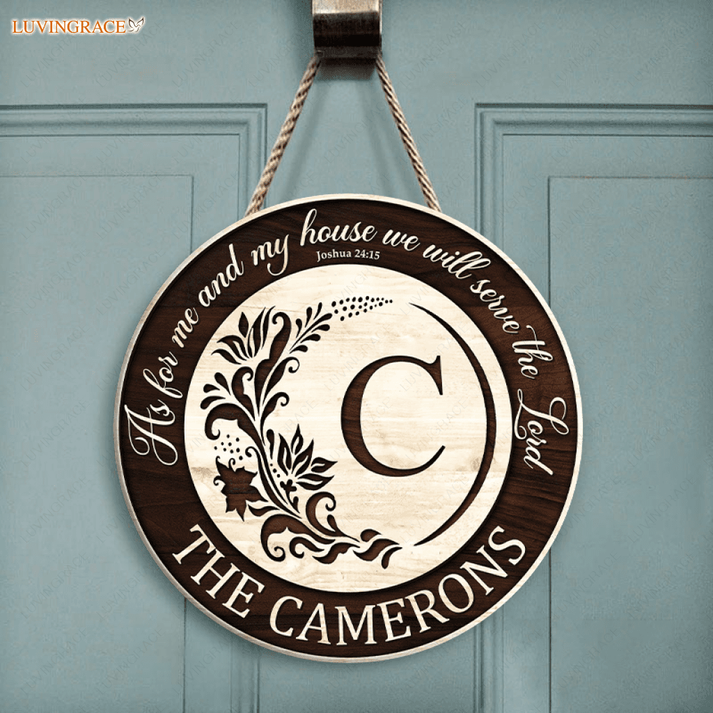 Floral Personalized Family Name Circle Sign Wood