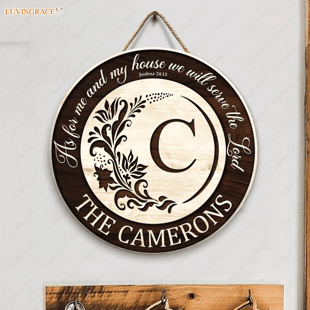 Floral Personalized Family Name Circle Sign Wood