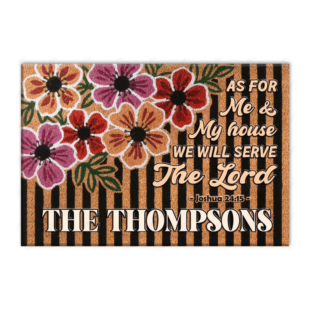 Floral Stripes Serve The Lord Personalized Doormat