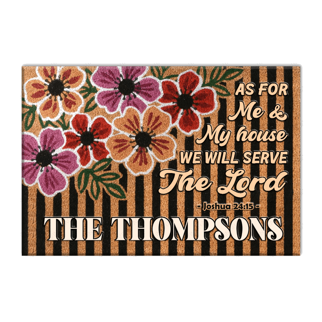 Floral Stripes Serve The Lord Personalized Doormat