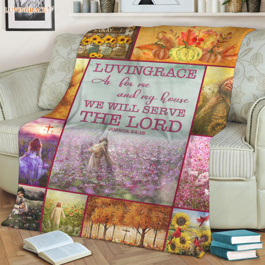 Flower Christian God As For Me And My House Personalized Blanket