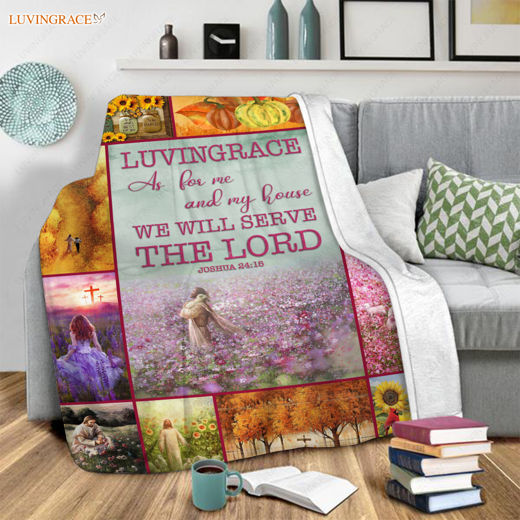 Flower Christian God As For Me And My House Personalized Blanket