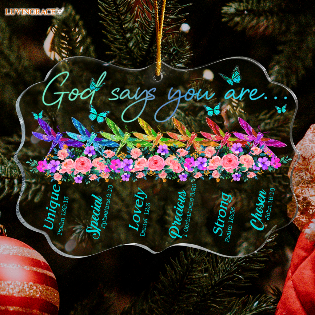 Flower Colorful Dragonfly And Butterfly God Says You Are Transparent Ornament