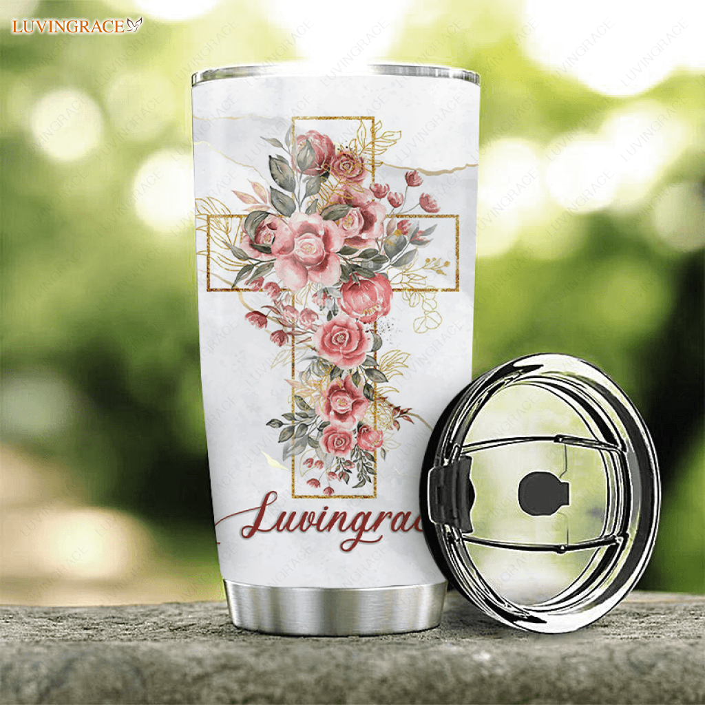 Flower Cross Cardinal As For Me And My House Personalized Tumbler