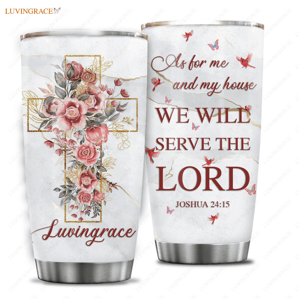 Flower Cross Cardinal As For Me And My House Personalized Tumbler