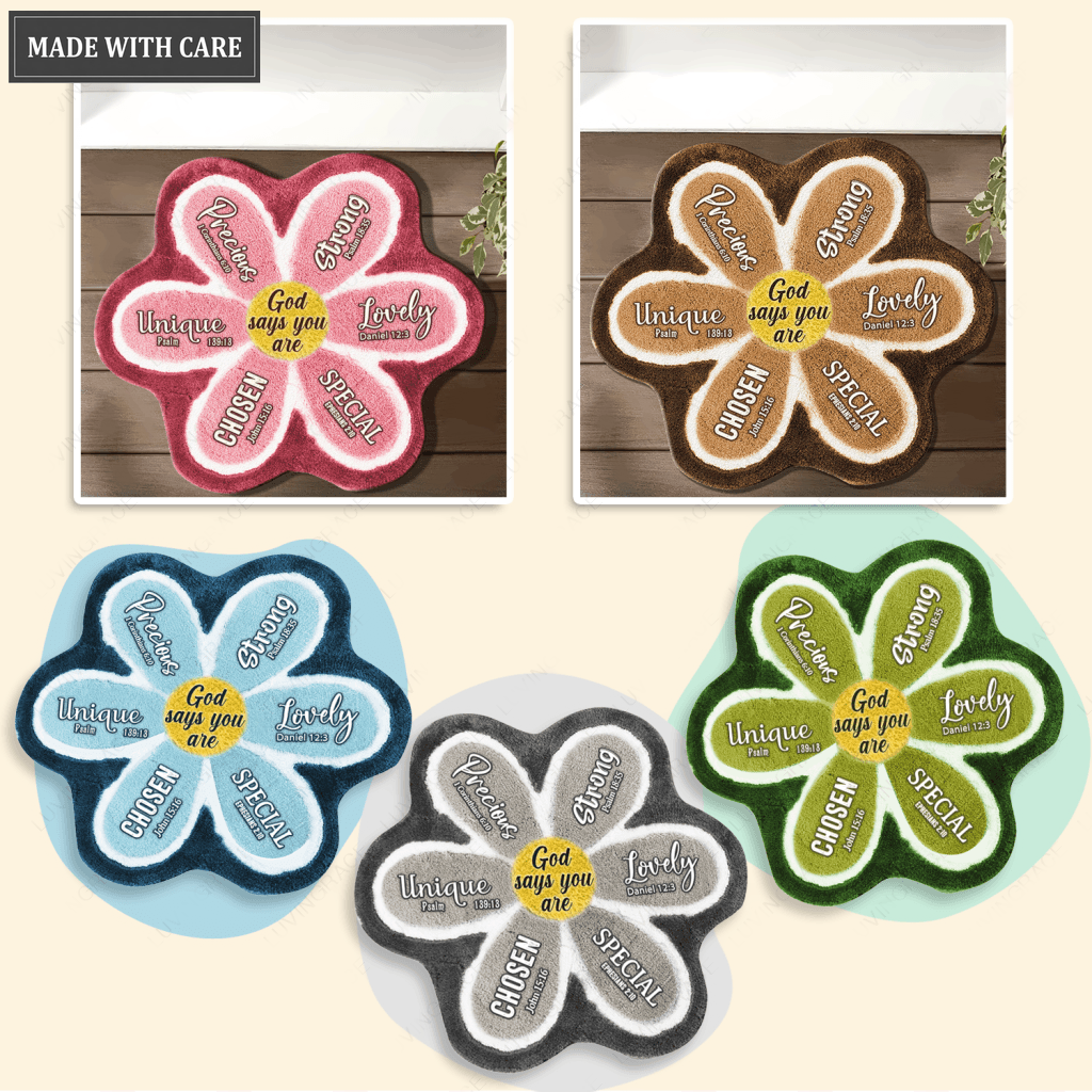 Fluffy flower God Says You Are Shaped Luxurious Doormat