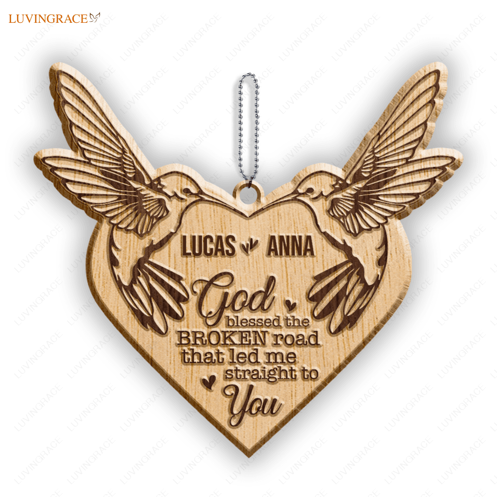 Flying Hummingbird Couple God Blessed Personalized Wood Engraved Ornaments Wooden Ornament