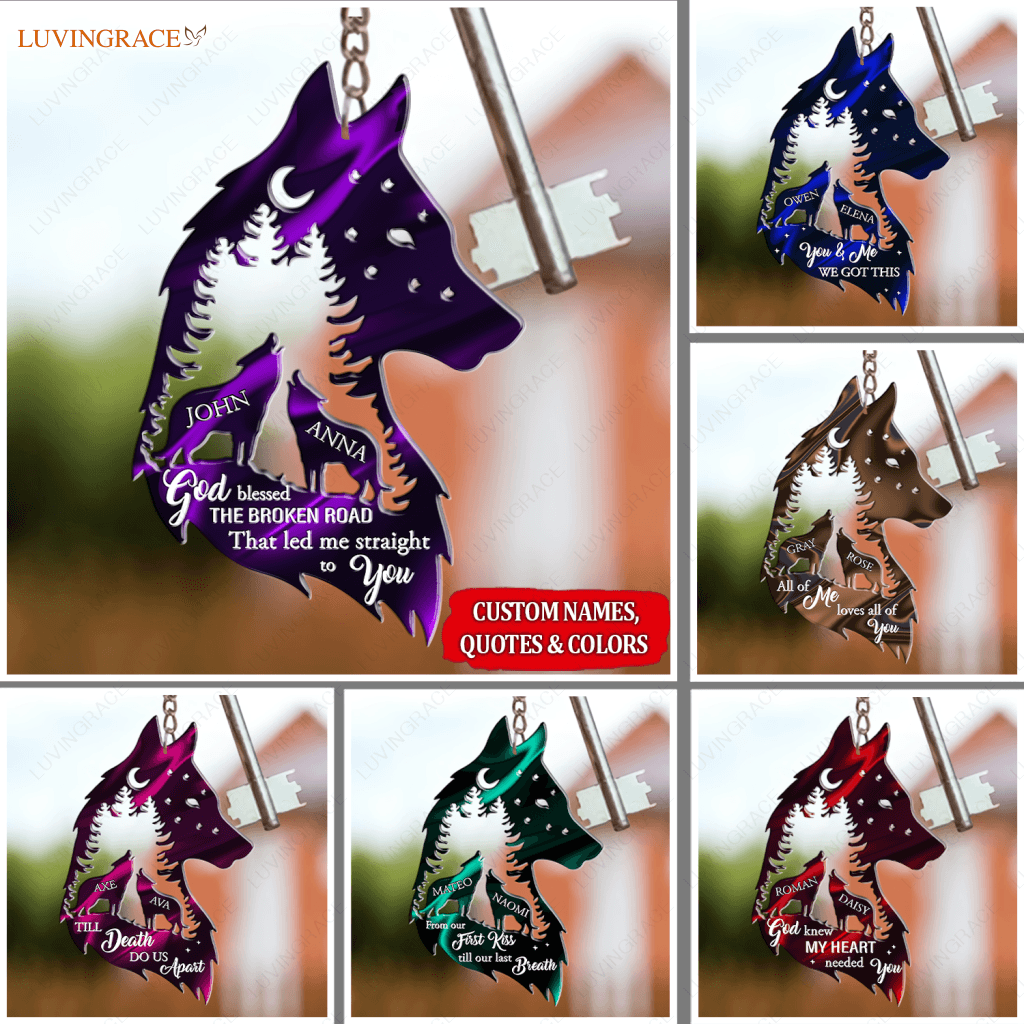 Forest Wolves For Couple Personalized Keychain