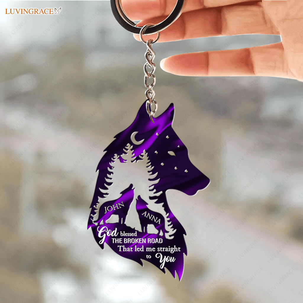 Forest Wolves For Couple Personalized Keychain