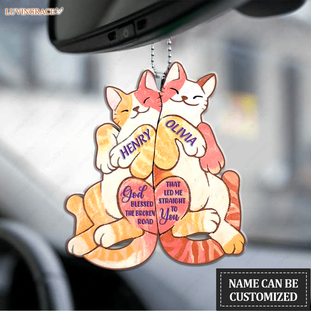 Fun Gift For Partner Cat Couple God Blessed Personalized Ornament