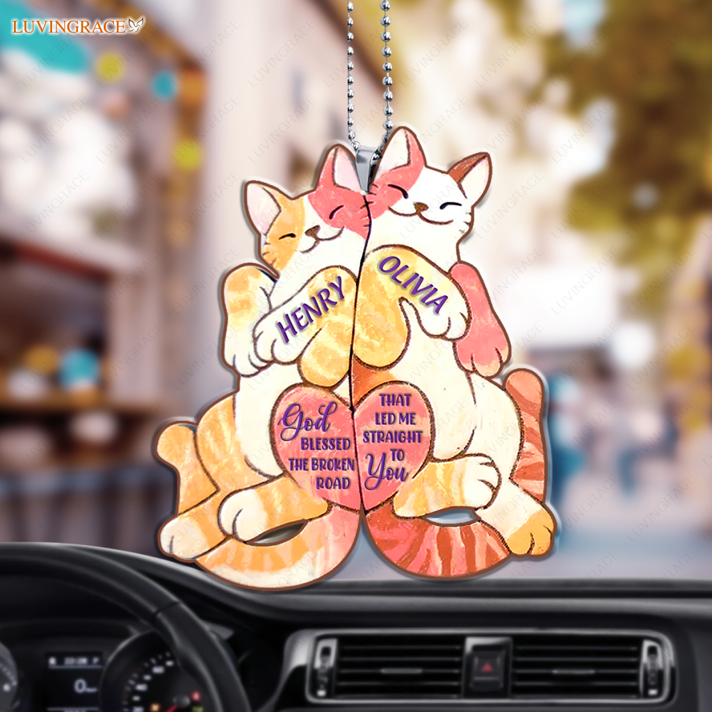 Fun Gift For Partner Cat Couple God Blessed Personalized Ornament