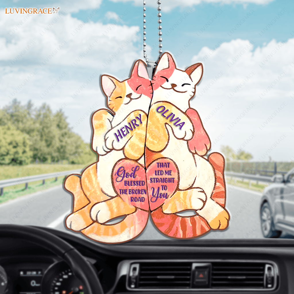 Fun Gift For Partner Cat Couple God Blessed Personalized Ornament
