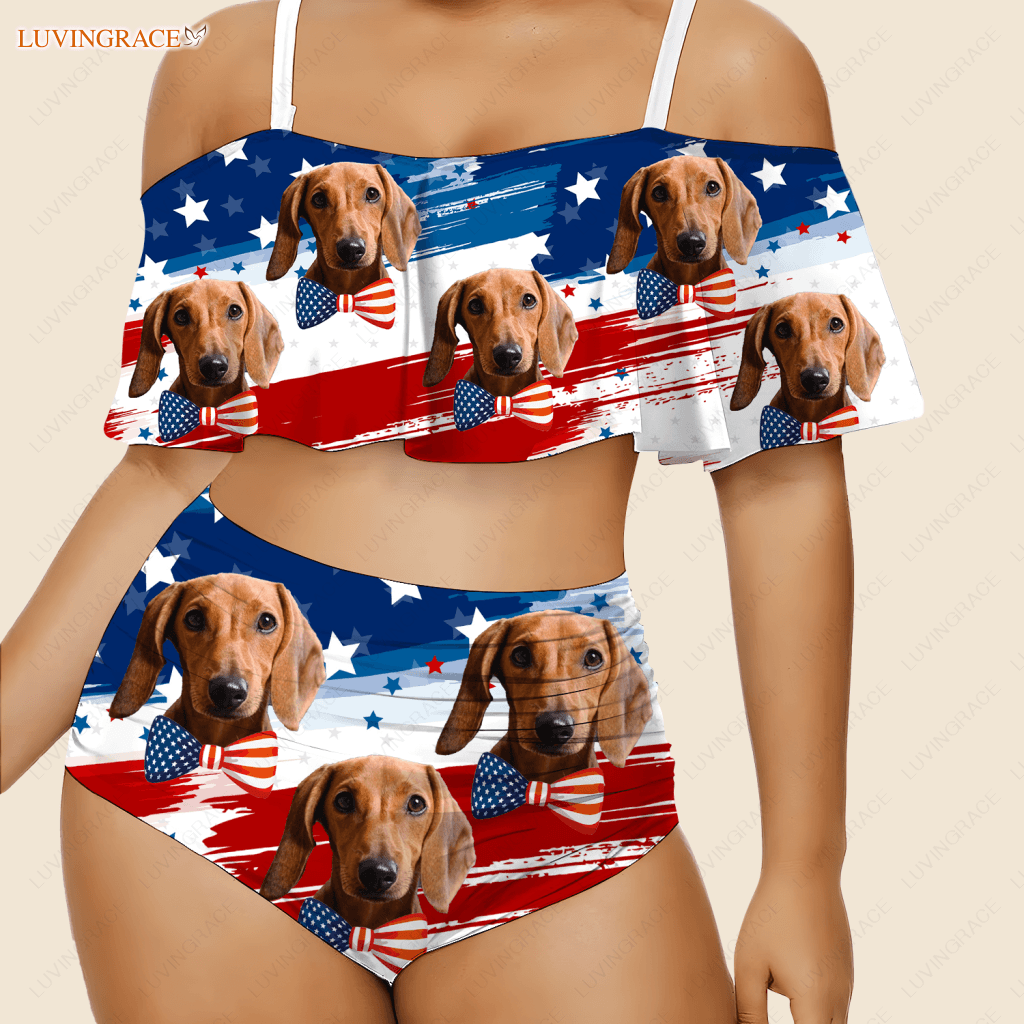 Funny Special Usa Flag Pattern Custom Face Photo Bikini Swimsuit Swimsuits