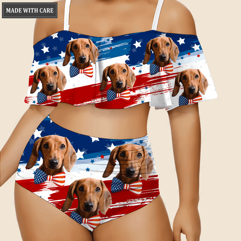 Funny Special USA Flag Pattern Custom Face Photo Bikini Swimsuit