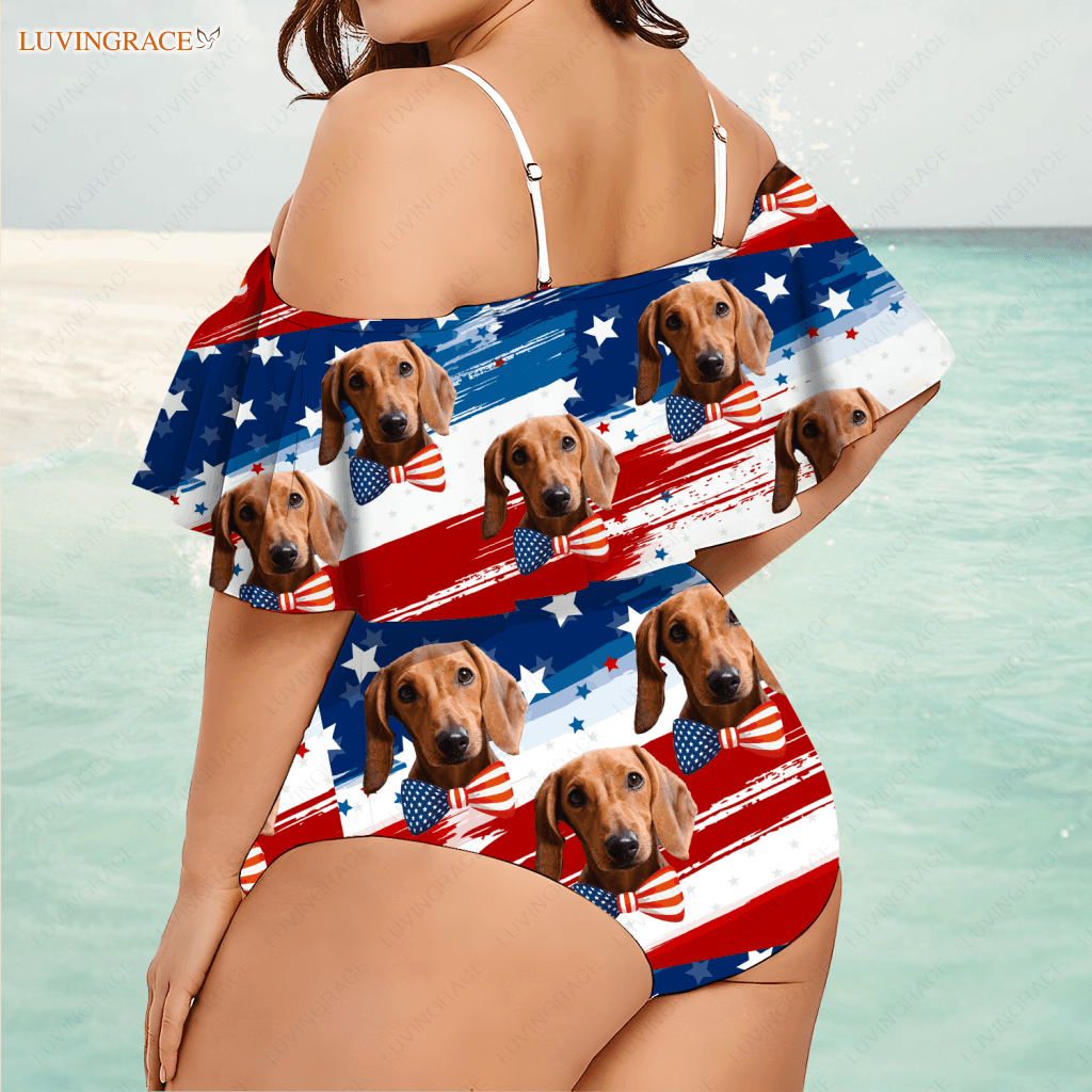 Funny Special Usa Flag Pattern Custom Face Photo Bikini Swimsuit Swimsuits