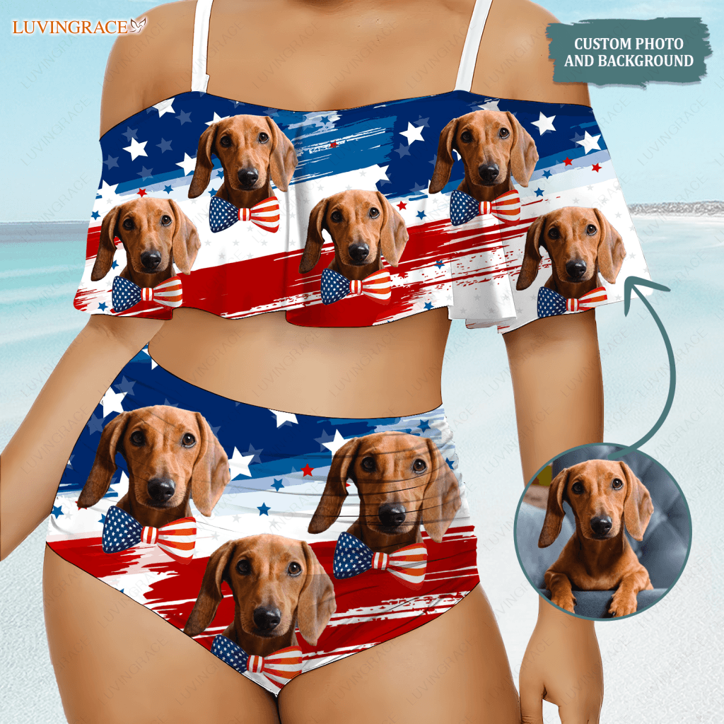Funny Special Usa Flag Pattern Custom Face Photo Bikini Swimsuit Swimsuits