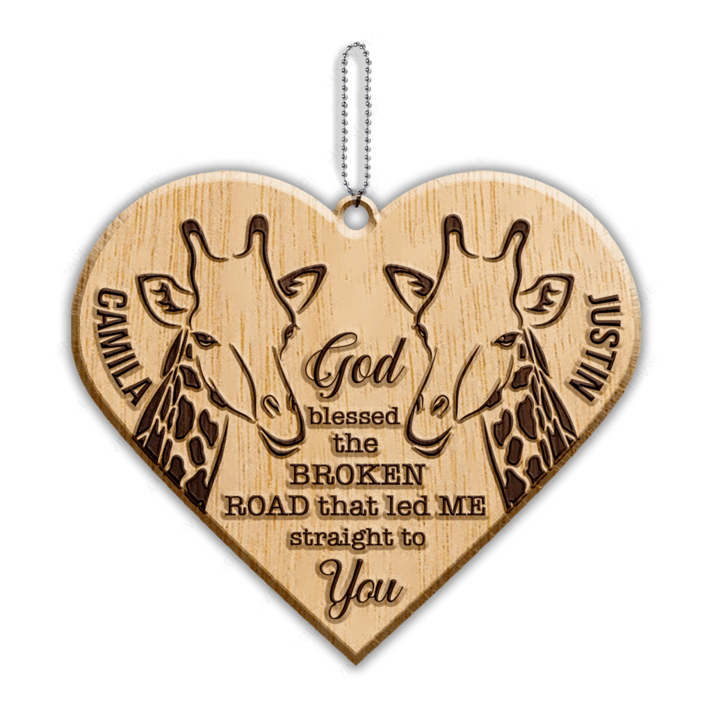 Giraffe Couple God Blessed Personalized Wood Engraved Ornaments