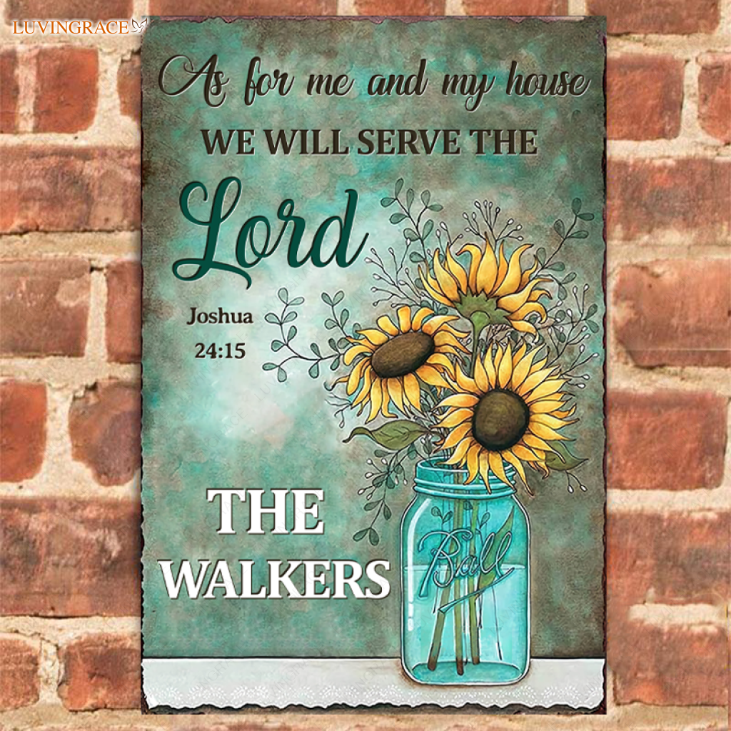 Glass Bottle Floral Sunflowers Serve The Lord Personalized Metal Sign