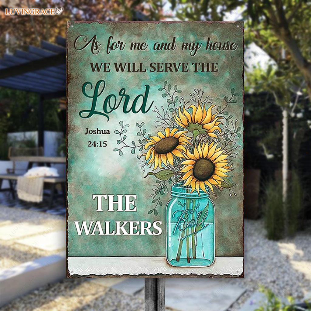 Glass Bottle Floral Sunflowers Serve The Lord Personalized Metal Sign