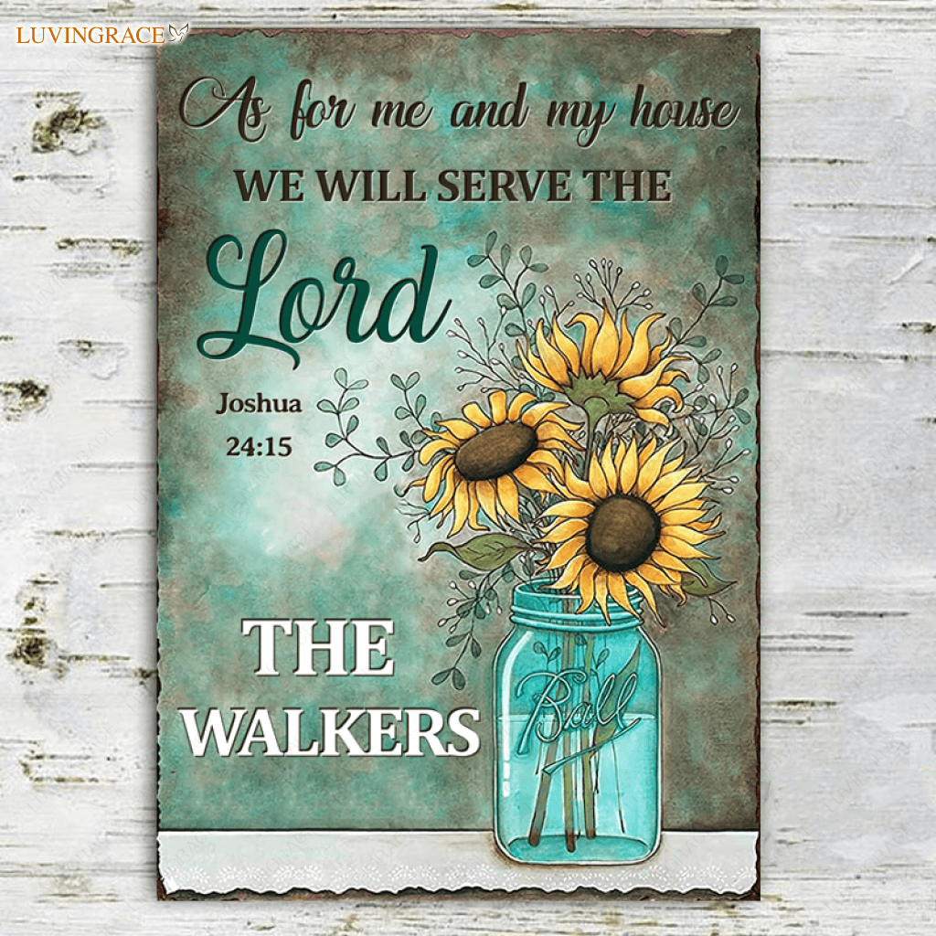 Glass Bottle Floral Sunflowers Serve The Lord Personalized Metal Sign