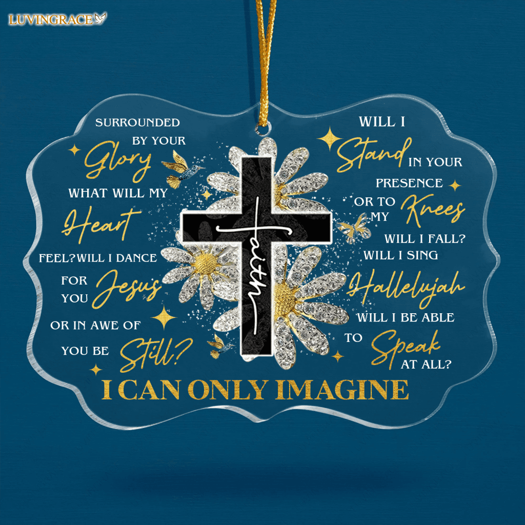 Glitter Daisy Cross Faith Surrounded By Your Glory Transparent Ornament