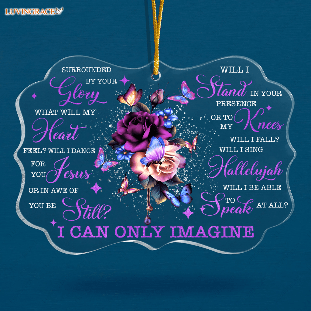 Glitter Purple Flower Buttefly Surrounded By Your Glory Transparent Ornament