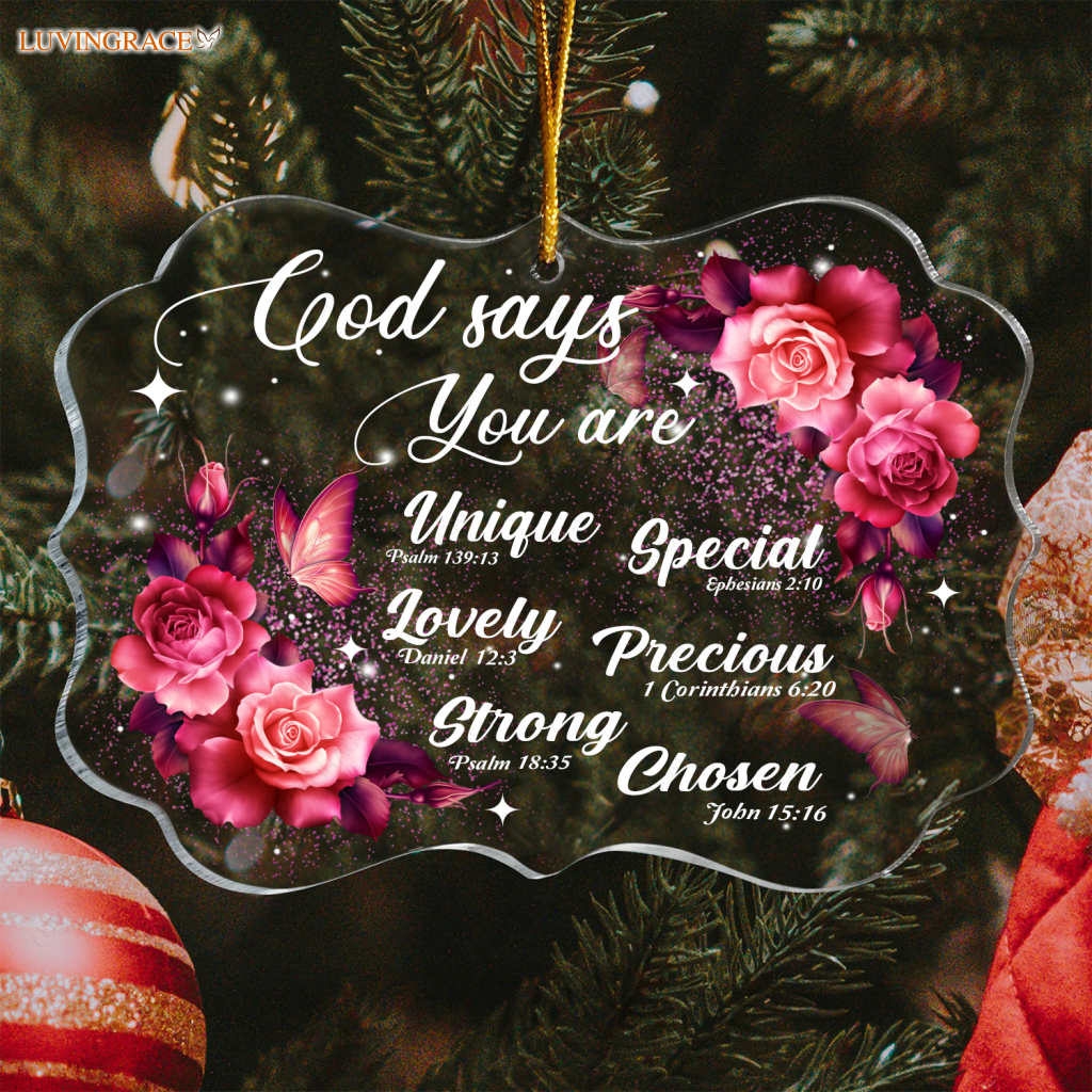 Glitter Roses Butterfly God Says You Are Transparent Ornament