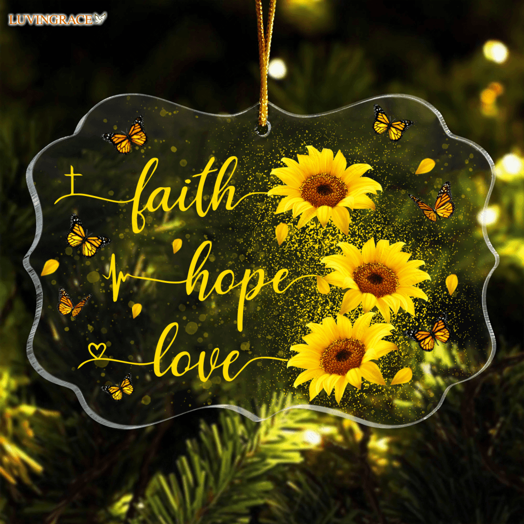 Glitter Sunflower Butterfly Faith Hope Love Transparent Ornament
