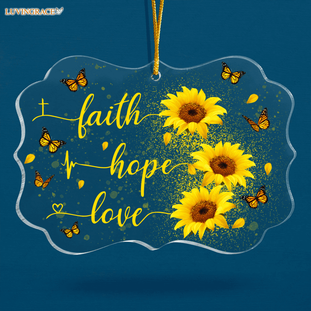 Glitter Sunflower Butterfly Faith Hope Love Transparent Ornament