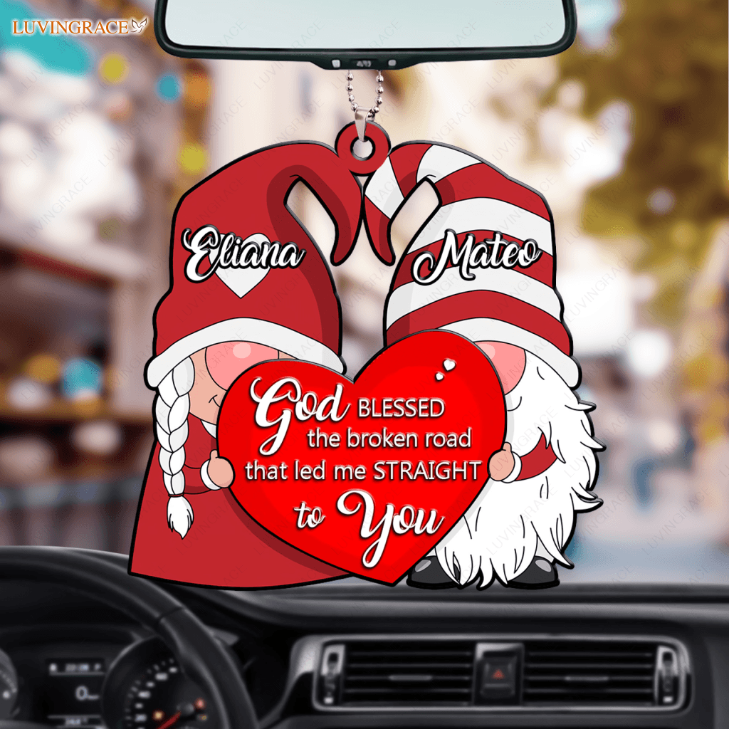 Gnome Couple Big Heart God Blessed Personalized Ornament
