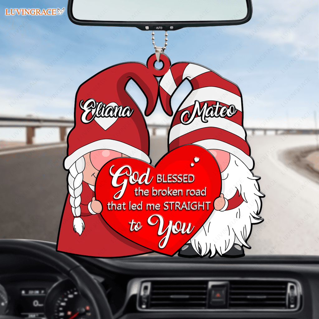 Gnome Couple Big Heart God Blessed Personalized Ornament